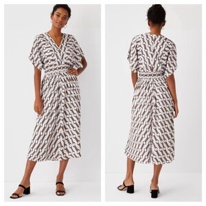 Ann Taylor Black and White Patterned Midi Dress